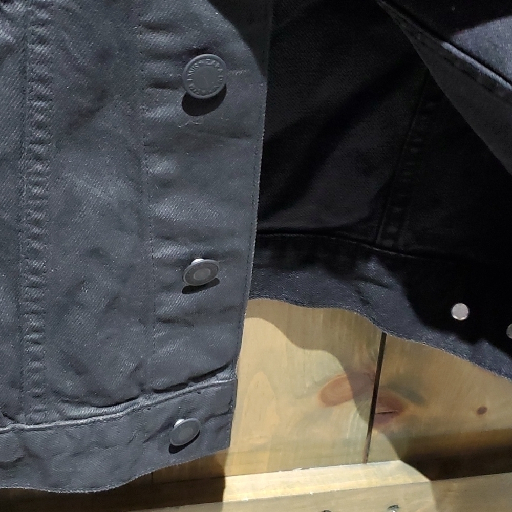 ZARA BLACK DENIM JEAN JACKET Classic Streetwear Moto Rocker Goth Grunge Mod NWOT - Picture 5 of 6